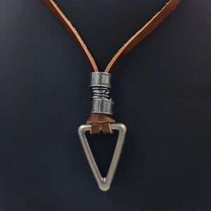 Brown Leather Triangle Pendant Necklace - Unbranded